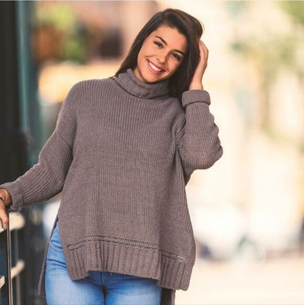 Aerie Cowl Neck Knit Sweater Chocolate Brown Oversized Small